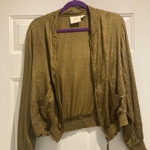 Anthropologie Maeve lightweight gold bomber jacket